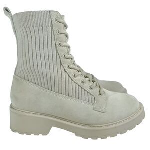 Steve Madden Sand Color Veeta Combat Boots Women's Size 10 M Leather Knit Chunky